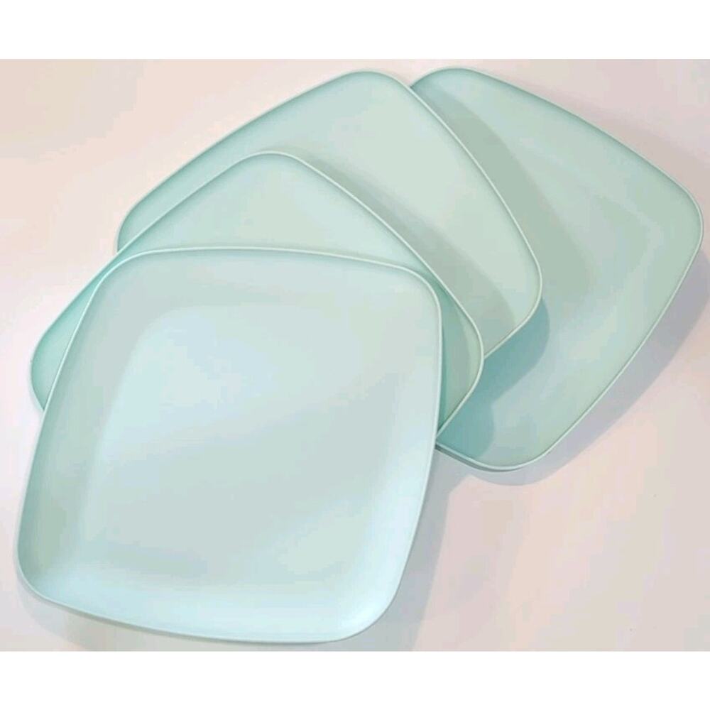 Set of 4 | Mainstays 10.5 in Square Plastic Dinner Plate Mint BPA-Free C4